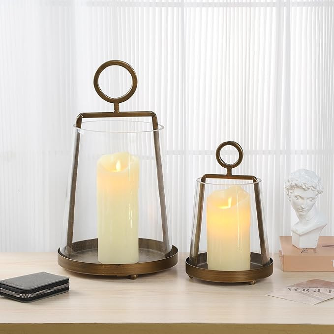 6" Wide Modern Farmhouse Metal Hurricane Candle Holder with Handmade Sturdy Glass Sleeve in Antiq... | Amazon (US)