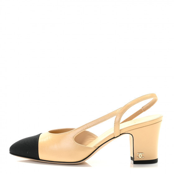 CHANEL

Goatskin Grosgrain Cap Toe CC Slingback Pumps 36 Beige Black | Fashionphile