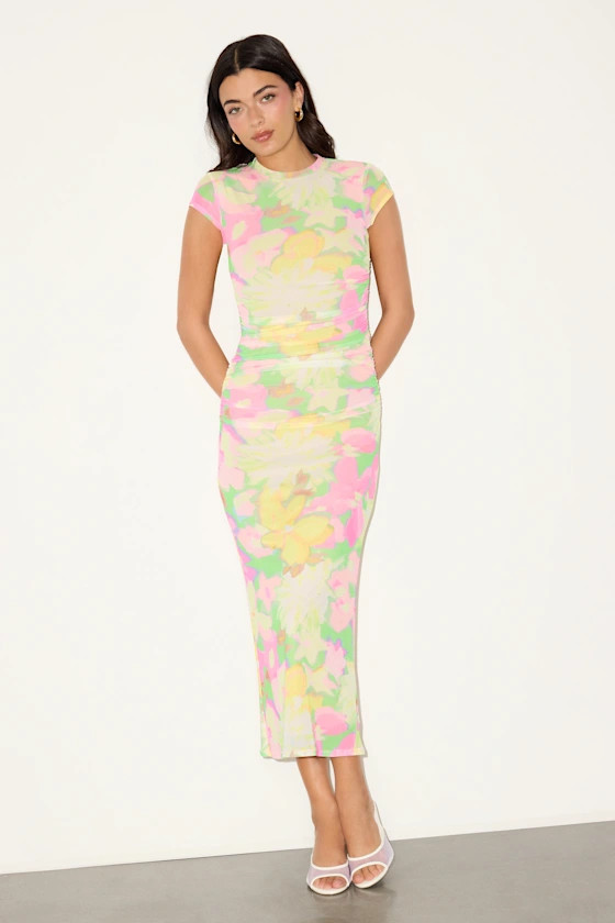 Cici Green Multi Floral Mesh Bodycon Midi Dress | Europe summer outfits | summer europe outfits  | Lulus