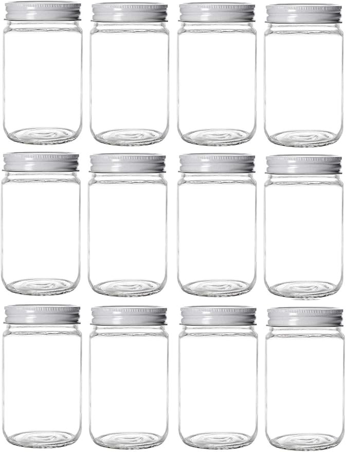 Nakpunar 12 pcs 12 oz Mason Jars with White Lids - Made in USA (12 oz, White) - 1 lb Honey Jar | Amazon (US)