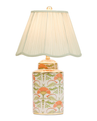 23.75in Printed Ceramic Table Lamp With Scalloped Linen Shade | TJ Maxx