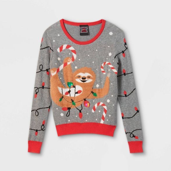 Kids' Sloth with Lights Ugly Pullover Sweater - Gray | Target
