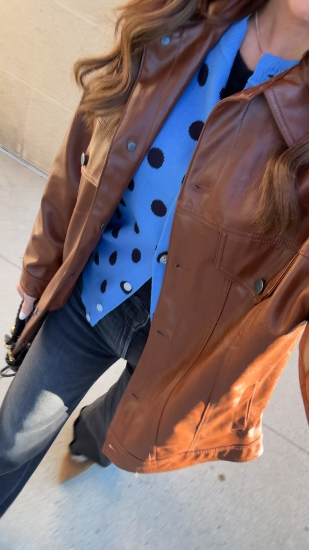 Polka dots and leather. High and low fashion. Polka dot cardigan. Trucker leather jacket. MOTHER jeans. 
Sweater S. Jeans TTS, 25. Jacket XS

#LTKOver40 #LTKootd #LTKSeasonal