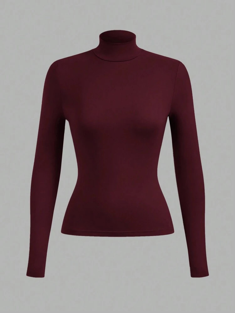 SHEIN BASICS Women's Regular Fit Solid Color Knit Long Sleeve Crew Neck T-Shirt Tight Tops High N... | SHEIN