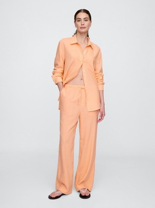 Mid Rise Linen-Blend Pull-On Wide-Leg Pants | Gap Factory