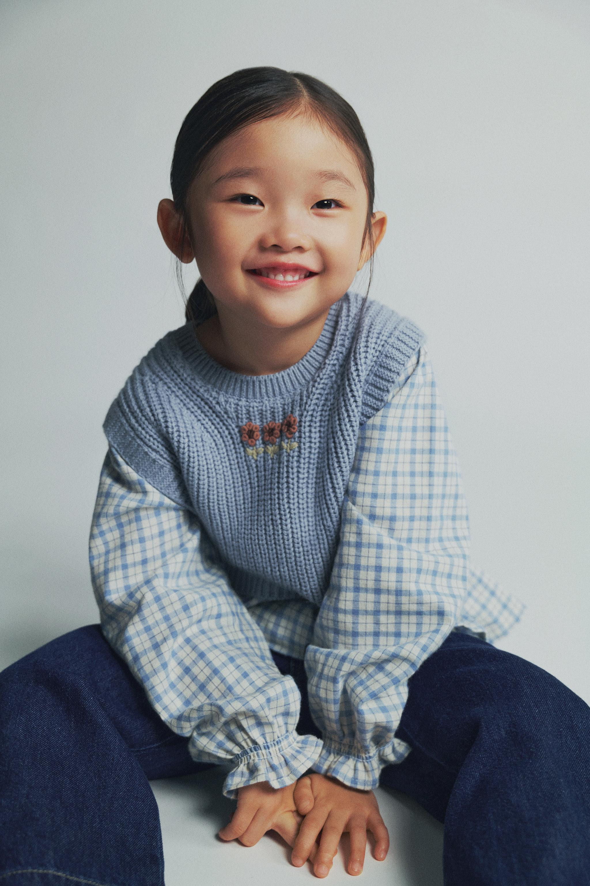 EMBROIDERED KNIT VEST COMBINED GINGHAM SHIRT | Zara US