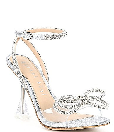 Gianni Bini Haydn Glitter Rhinestone Bow Ankle Strap Clear Dress Heels - 9 | Dillard's