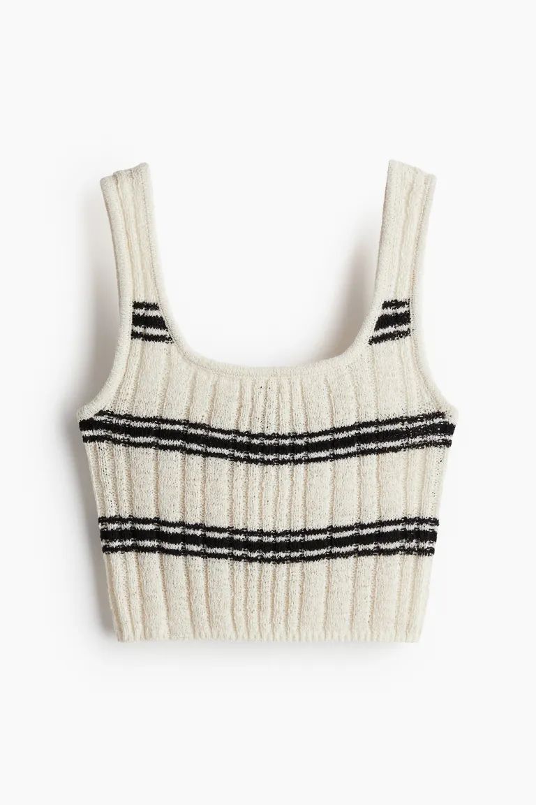 Rib-knit Tank Top - Cream/striped - Ladies | H&M US | H&M (US + CA)
