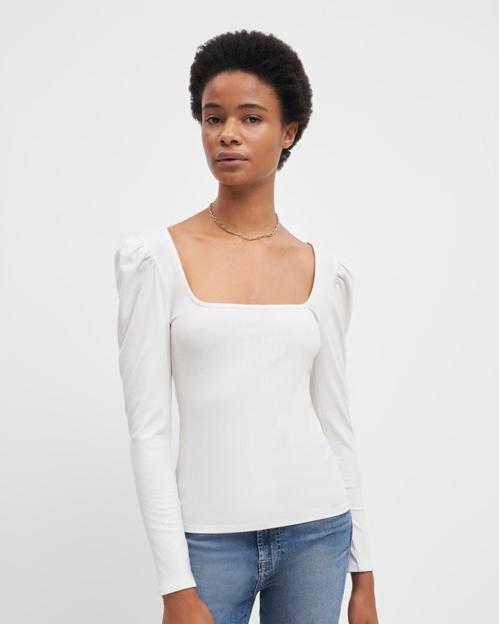Long Sleeve Square Neck Top In Ivory | 7 For All Mankind