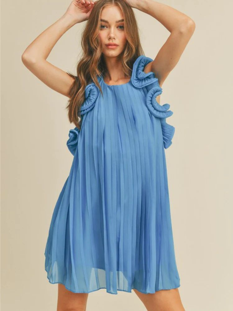 Remi Blue Ruffle Detail Mini Dress | Confête