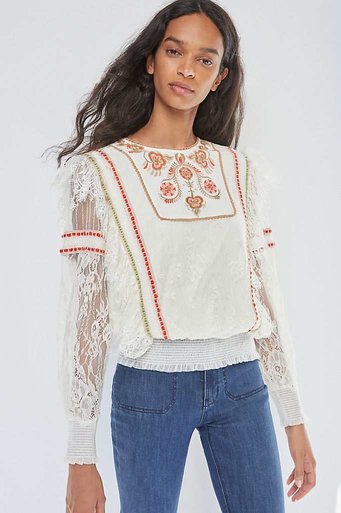 Tali Embroidered Lace Top | Anthropologie (US)