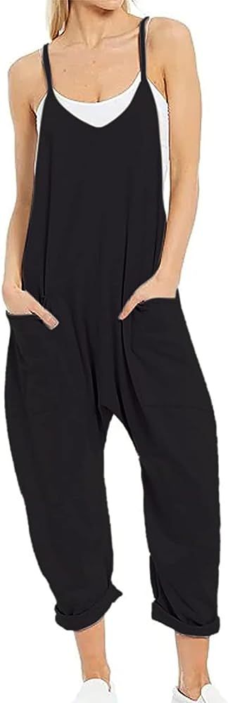 Peaceglad Women's Causal Jumpsuits V Neck Sleeveless Harem Overalls Stretchy Adjustable Strap Rom... | Amazon (US)