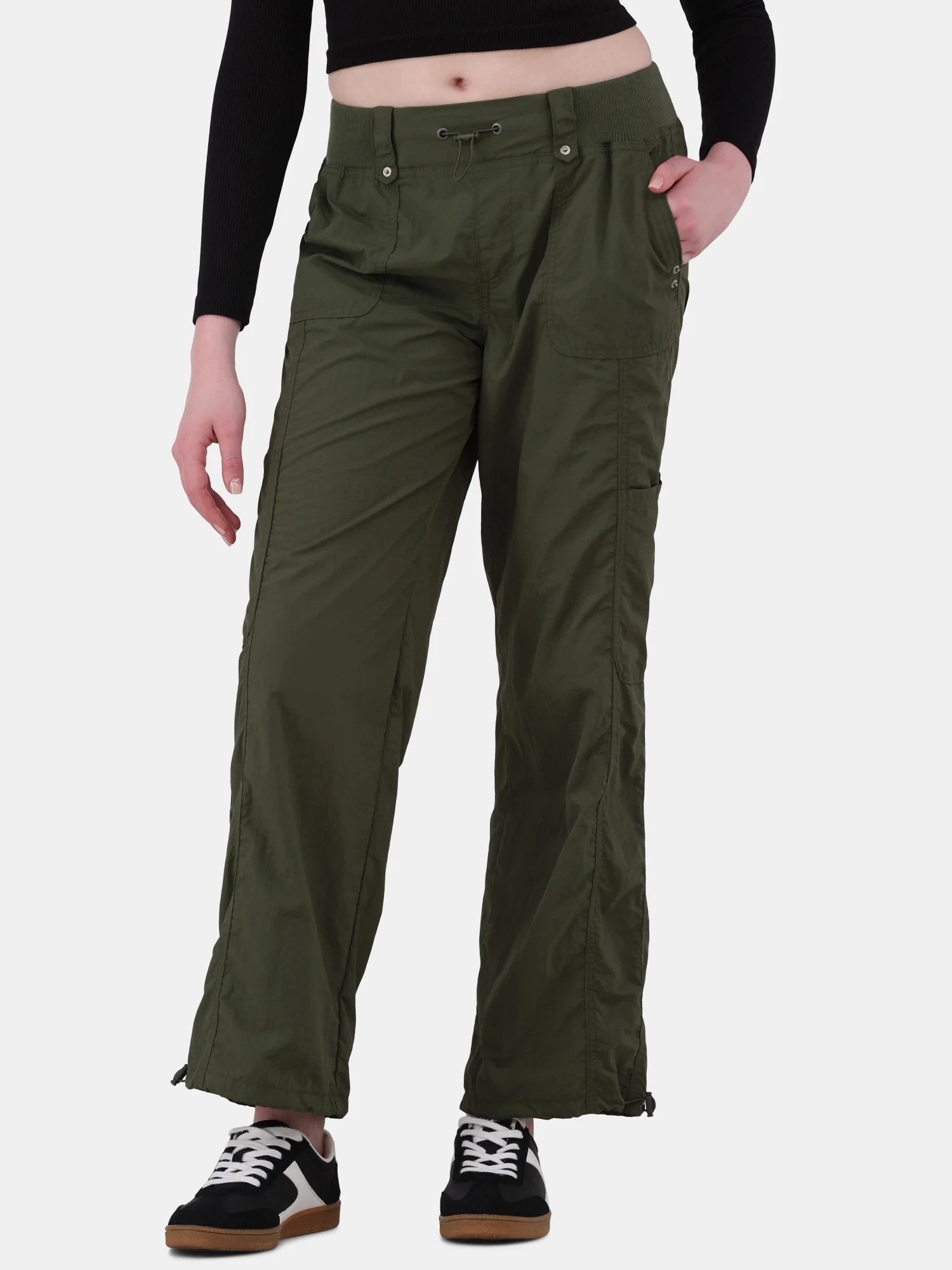 No Boundaries Rib-Waist Parachute Cargo Pants, 30” Inseam, Women's and Women's Plus | Walmart (US)