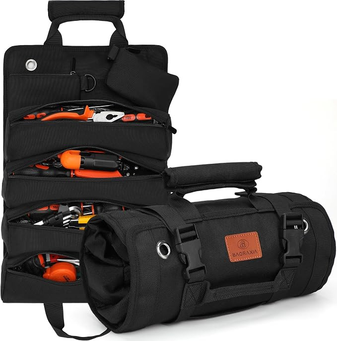 BAQRAXIA Tool Bag, Roll Up Small Tools Box Storage, Heavy Duty Tool Organizer with 2 Detachable T... | Amazon (US)