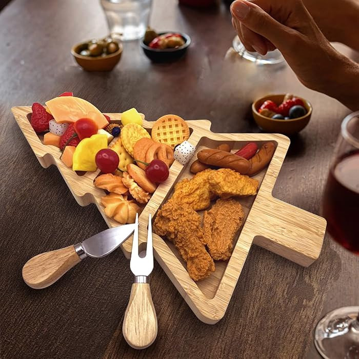 Bamboo Serving Platter, Multiple Spaces Reusable Bamboo Plates, Novel Shape Charcuterie Board Set... | Amazon (US)