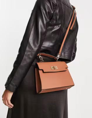 ASOS DESIGN lock detail bag with top handle and detachable crossbody strap in mid brown | ASOS (Global)