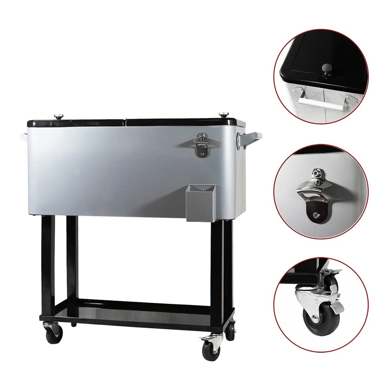 Rebuyhome 80 Quarts Serving Station / Cart Cooler with wheels in Silver | Wayfair North America