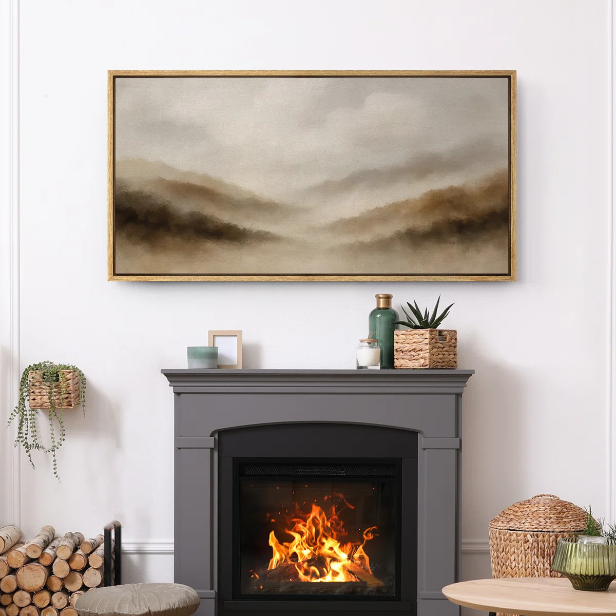 Large Framed Canvas Print Wall Art - Neutral Abstract Landscape Print for Minimalist Modern Wall ... | Wayfair North America