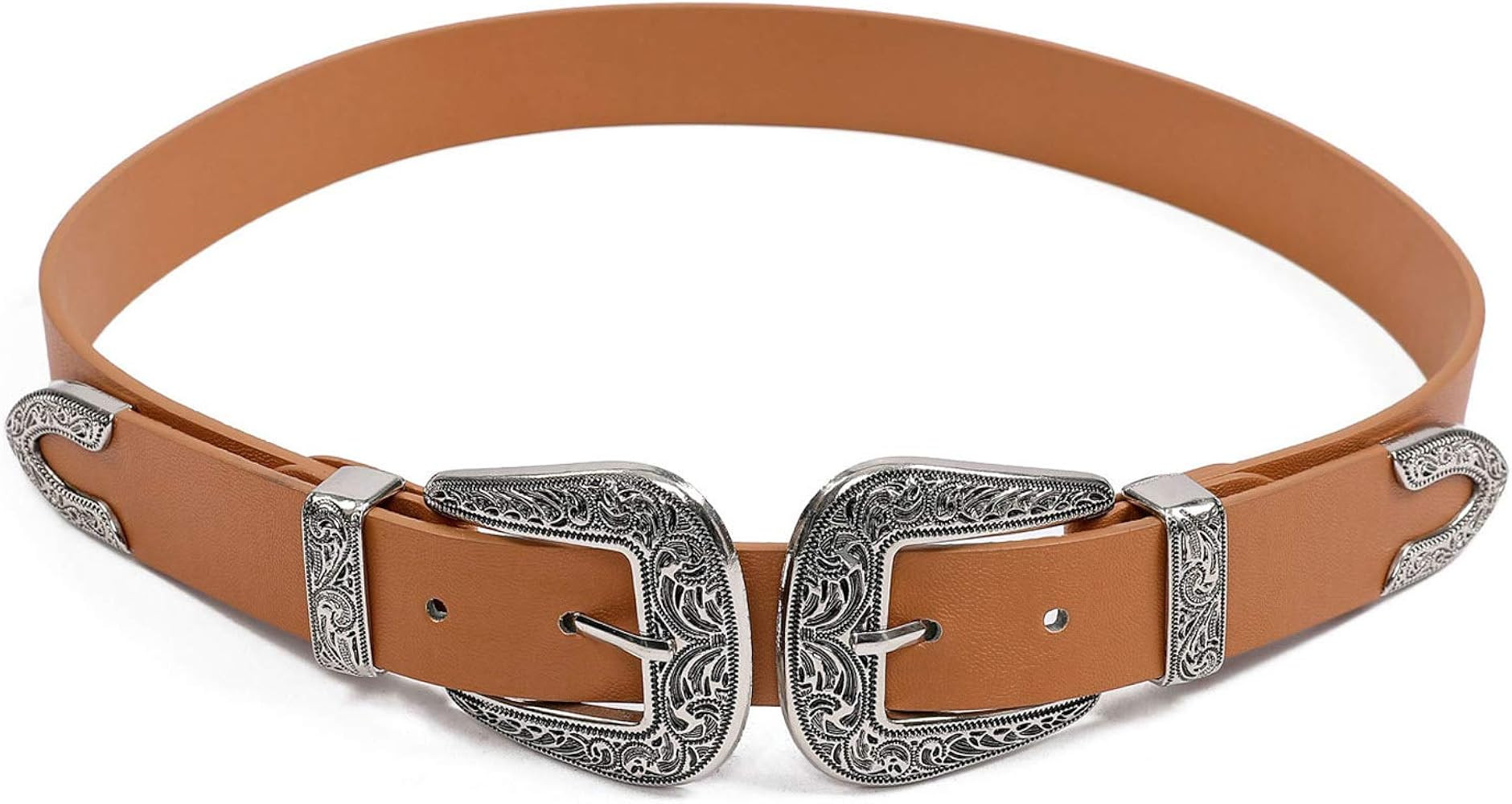 Double-Buckle Western Belts for Women, Vintage Design Leather Rhinestone Waist Belt with Western-... | Amazon (US)