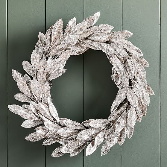 Glitter Leaves Wreath, Silver | West Elm (US)