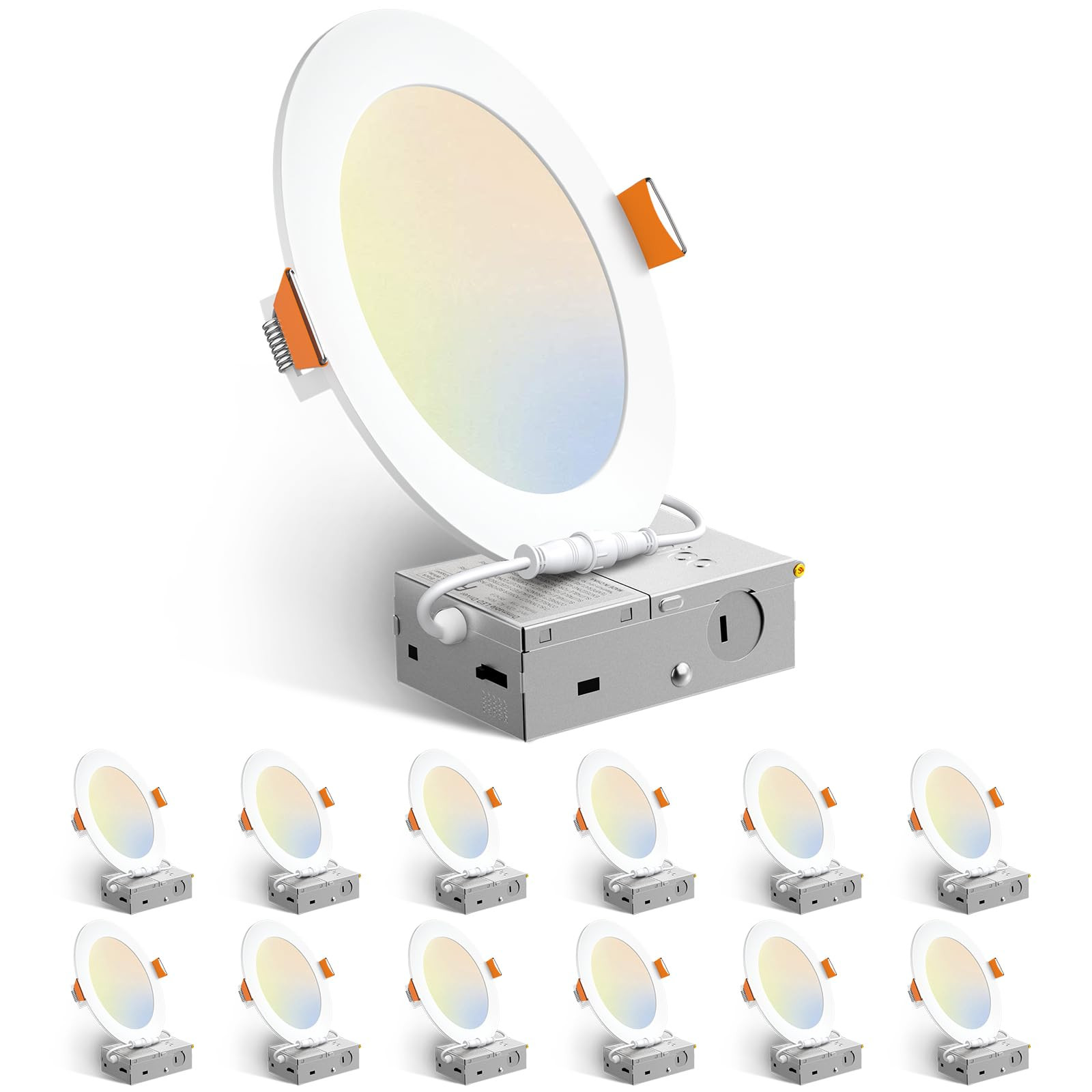 Amico 12 Pack 6 Inch 5CCT Ultra-Thin LED Recessed Ceiling Light with Junction Box, 1050LM Brightn... | Amazon (US)