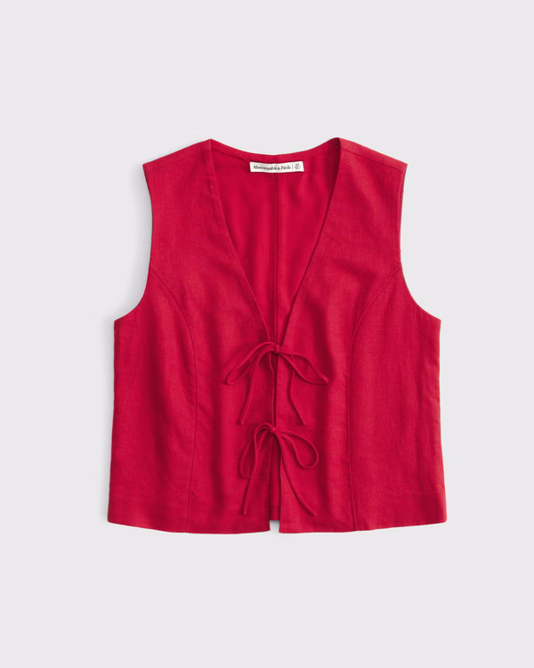 Tie-Front Linen-Blend Vest | Abercrombie & Fitch (US)