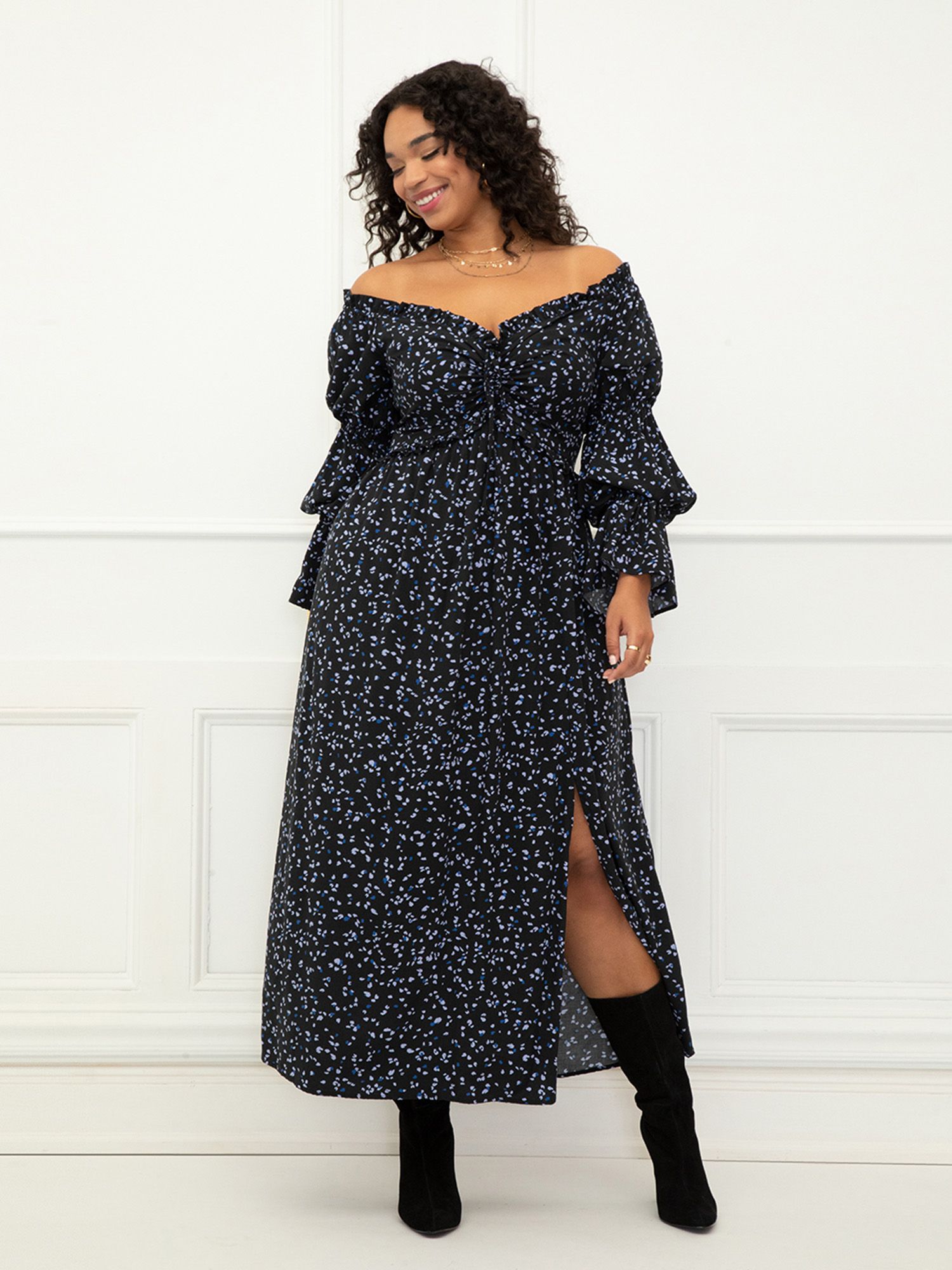 ELOQUII Elements Women's Plus Size Off The Shoulder Maxi Dress With Cinch - Walmart.com | Walmart (US)