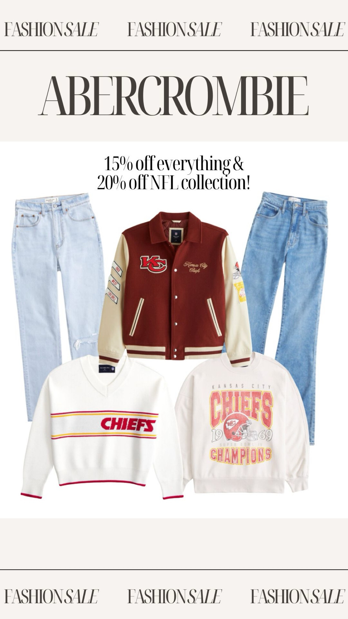 Sale Alert at Abercrombie & Fitch! 15% off everything and 20% off NFL collection

#LTKStyleTip #LTKSaleAlert #LTKFindsUnder100