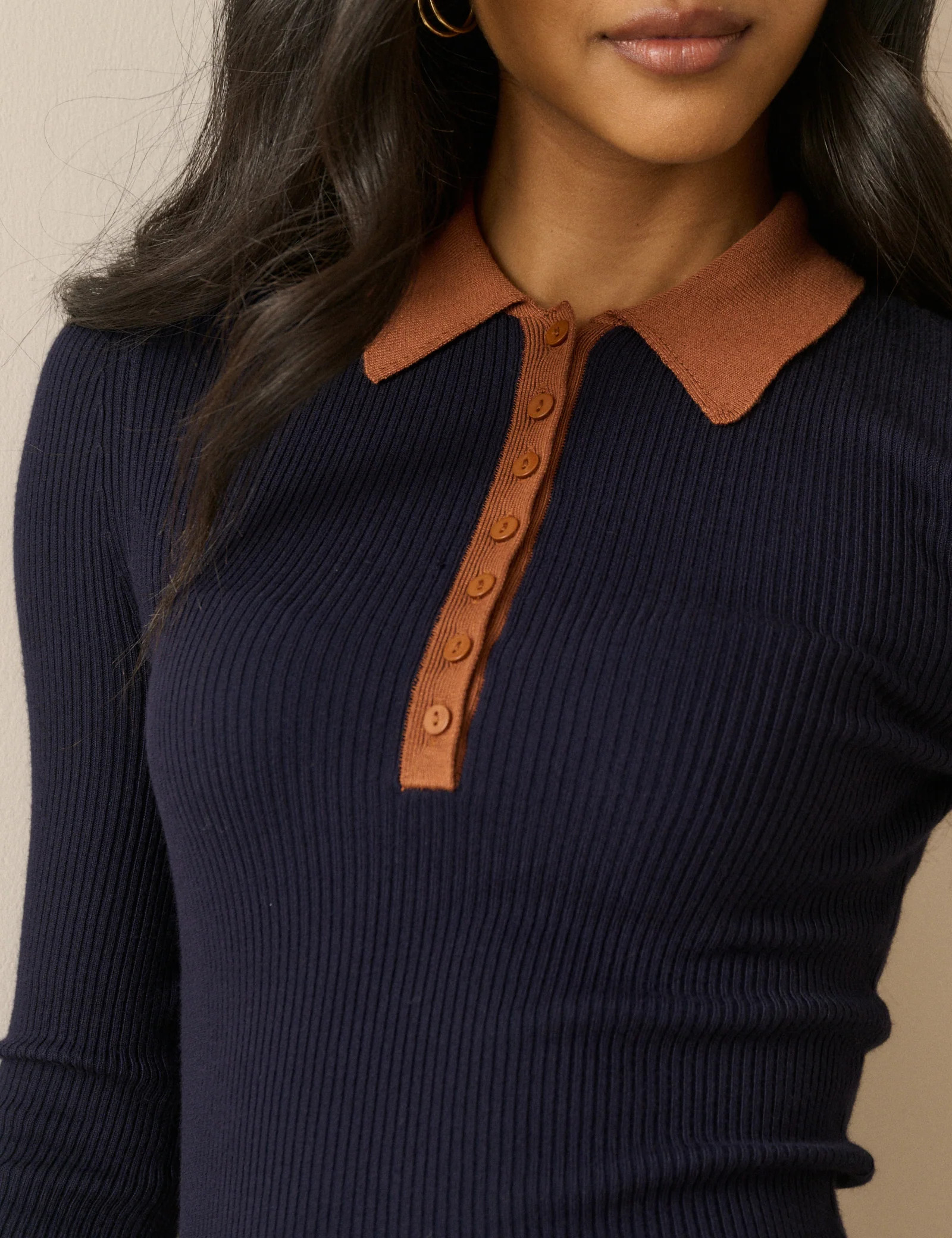 Navy Ribbed Collared Polo Top | Nobody's Child