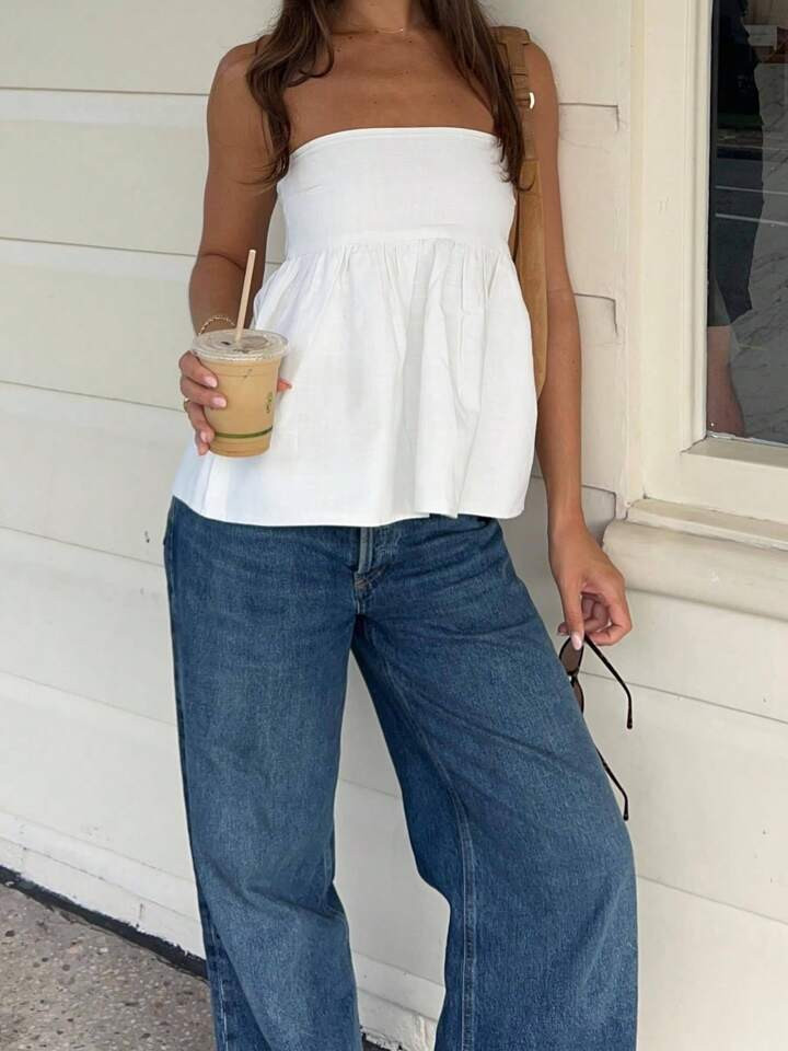 Women Off Shoulder Strechable Pure Color A-Line Loose Hem Tube Tops | SHEIN