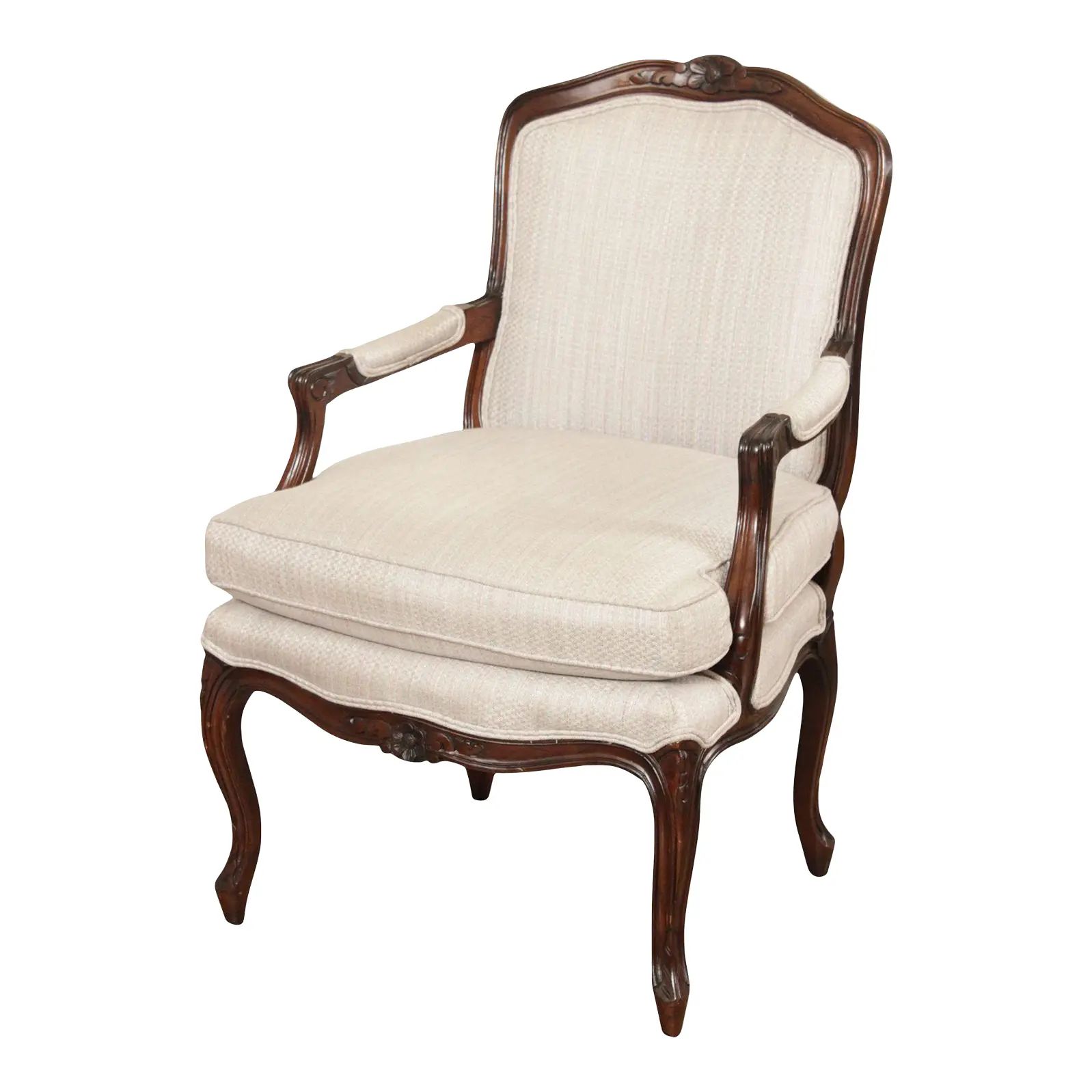 French Louis XV Style Carved Fauteuil Armchair | Chairish