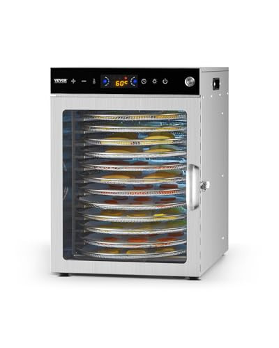 VEVOR Food Dehydrator Machine, Rotary 12 Stainless Steel Trays, 800W Electric Food Dryer with Adjustable Temp & 24-Hour Timer, Food-Dehydrator for Jerky, Meat, Fruit, Vegetables, Herbs, Dog Treats | Amazon (US)