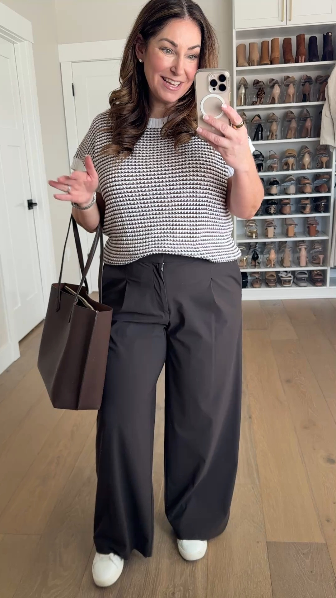 Workwear outfit with sneakers wearing large in top, 14 in pants 

#LTKWatchNow #LTKMidsize #LTKWorkwear