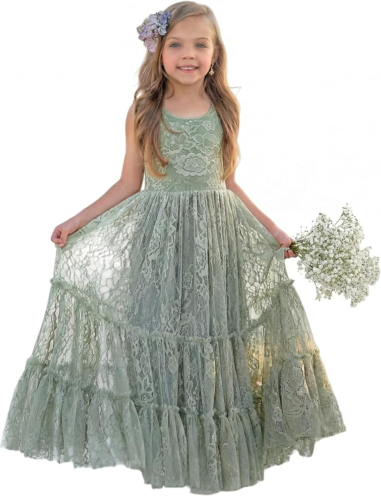 LalaMira Flower Girl Dress Lace Boho Toddler Dresses Ruffle Girl Dress for Wedding Garden Party H... | Amazon (US)