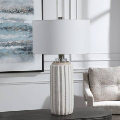 Uttermost Azariah Cream and Beige Crackle Glaze Table Lamp - #89G09 | Lamps Plus | Lamps Plus