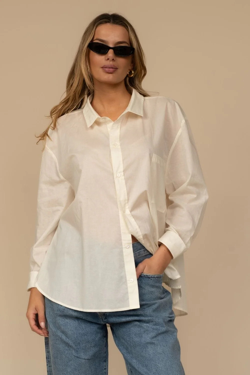 Cream Boyfriend Button-Down Shirt | Montce