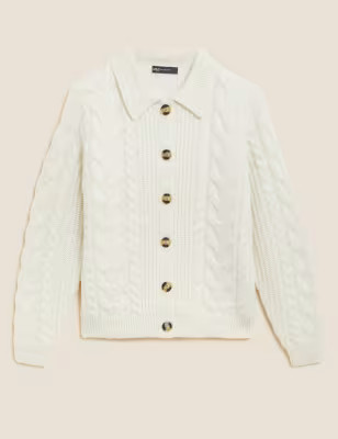 Cable Knit Collared Relaxed Cardigan | Marks & Spencer (UK)