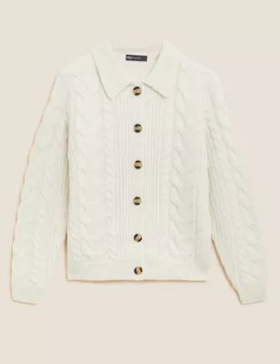 Cable Knit Collared Relaxed Cardigan | Marks & Spencer (UK)