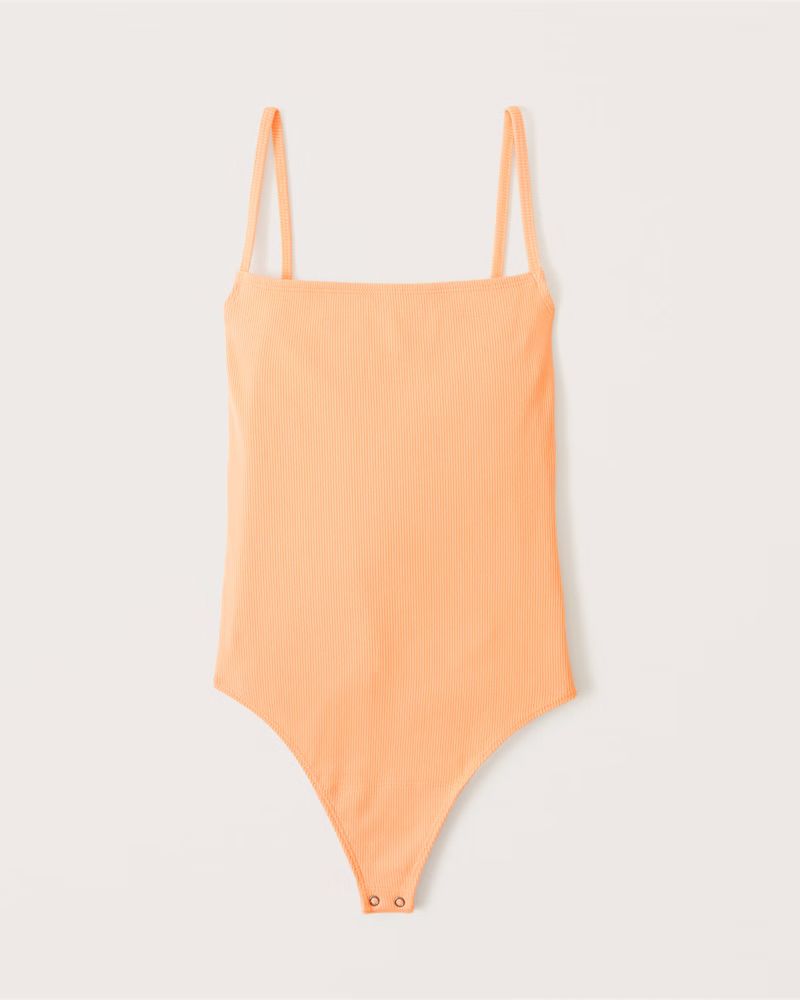 Abercrombie & Fitch Women's Ribbed Open Back Bodysuit in Orange - Size XS | Abercrombie & Fitch (US)