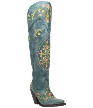 Flower Child Embroidered Leather Over-The-Knee Western Boots | Dillard's