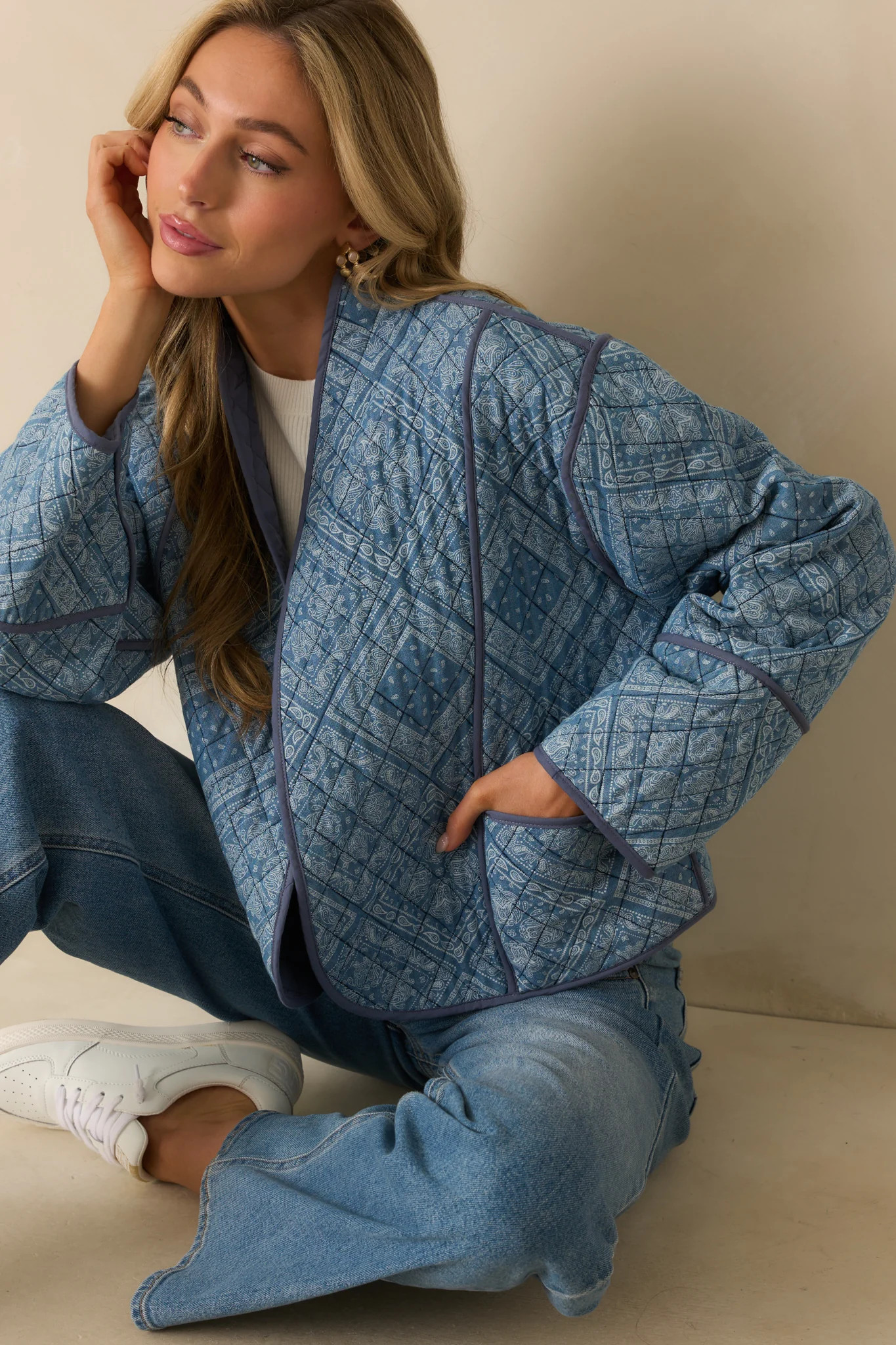 All You Do Light Blue Quilted Jacket | Red Dress