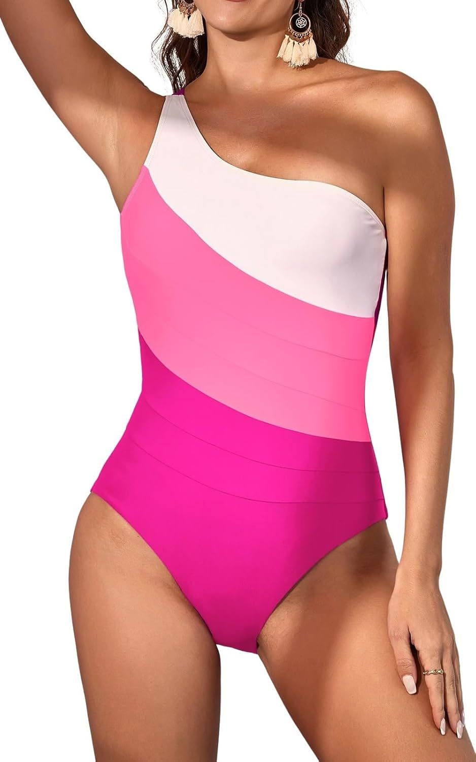 Eomenie Women's One Piece Tummy Control Swimsuit One Shoulder Bathing Suit Slimming Color Block S... | Amazon (US)