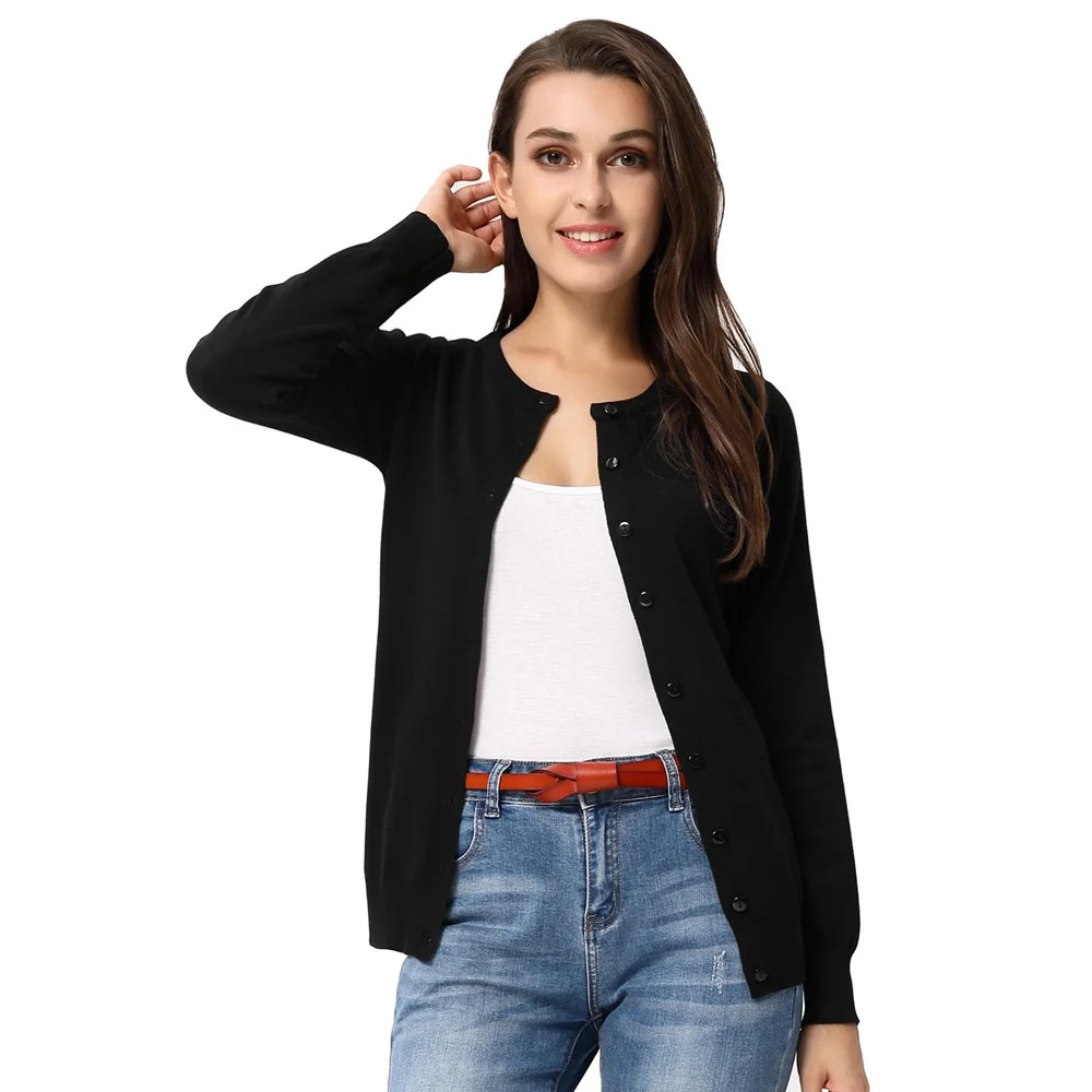 Classic Women's Button Down Crew Neck Sweater Knit Cardigan Long Sleeve (S~2XL) | Walmart (US)