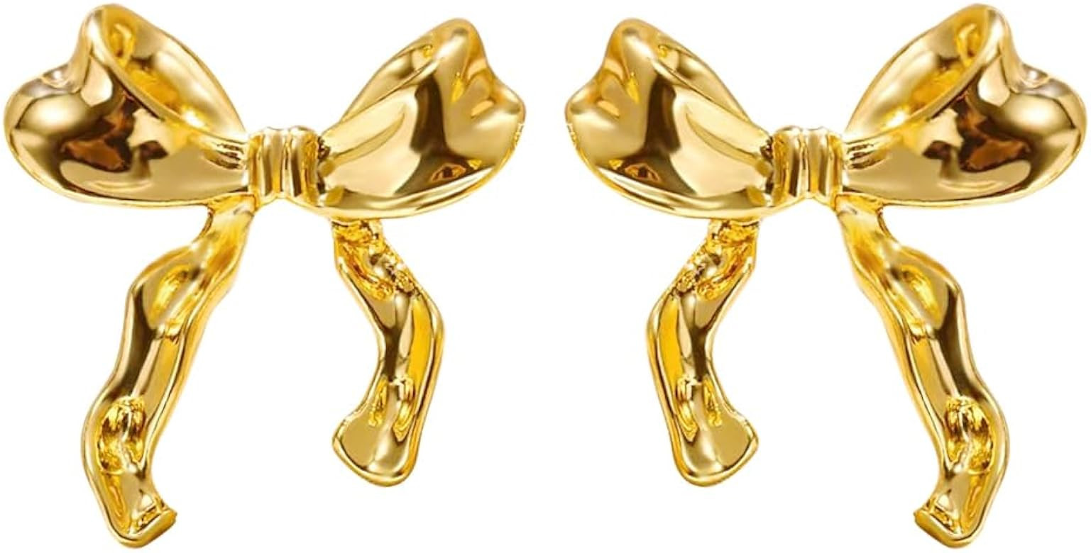 Gold Silvery Bow Earrings for Women Classic Ribbon Bow Stud Earrings Cute Bowknot Earrings Gift | Amazon (US)