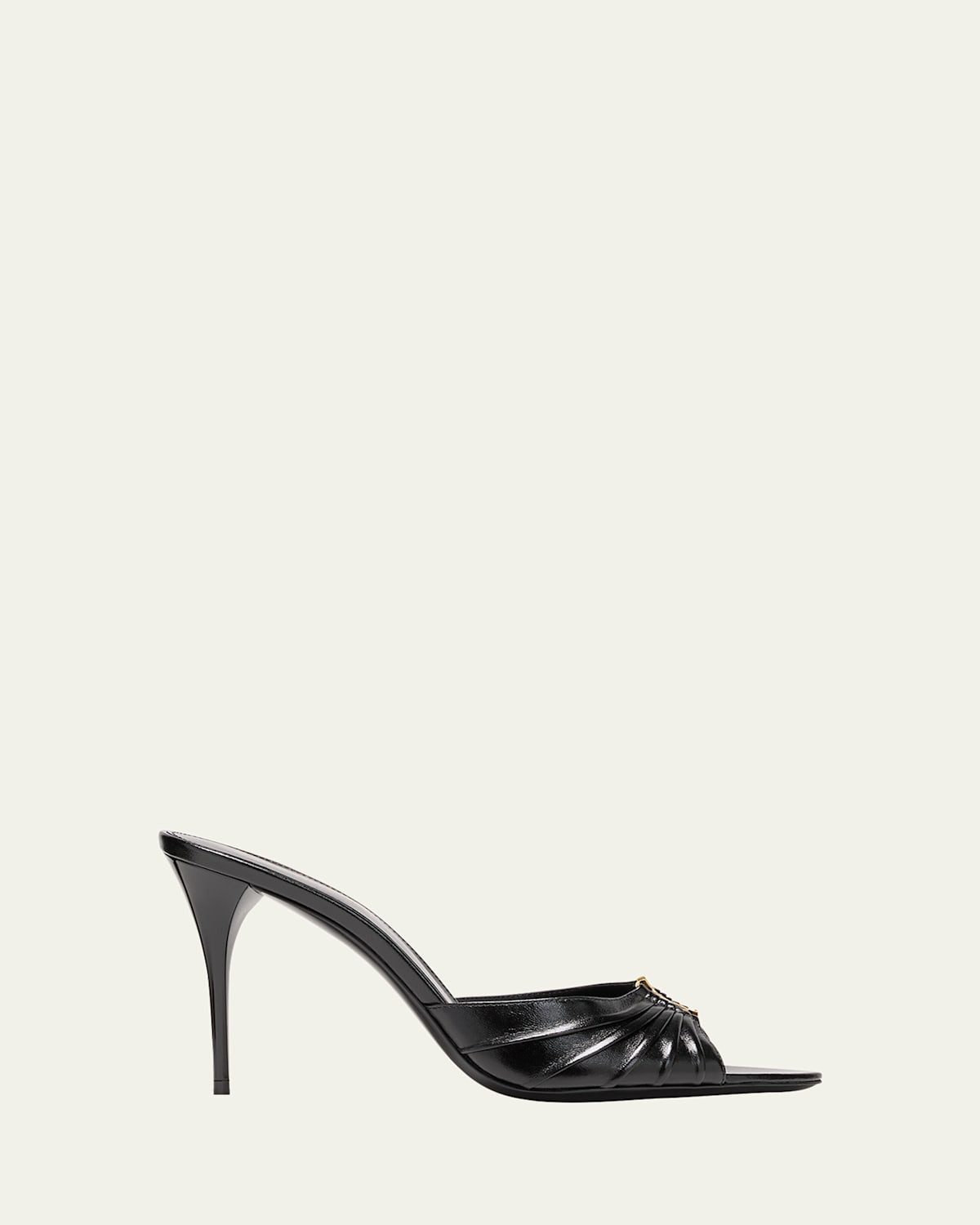 Babylone YSL Ruched Leather Mule Sandals | Bergdorf Goodman