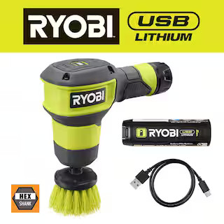 USB Lithium Compact Scrubber Kit with 2.0 Ah Battery, USB Charging Cord, and 2 in. Medium Bristle... | The Home Depot