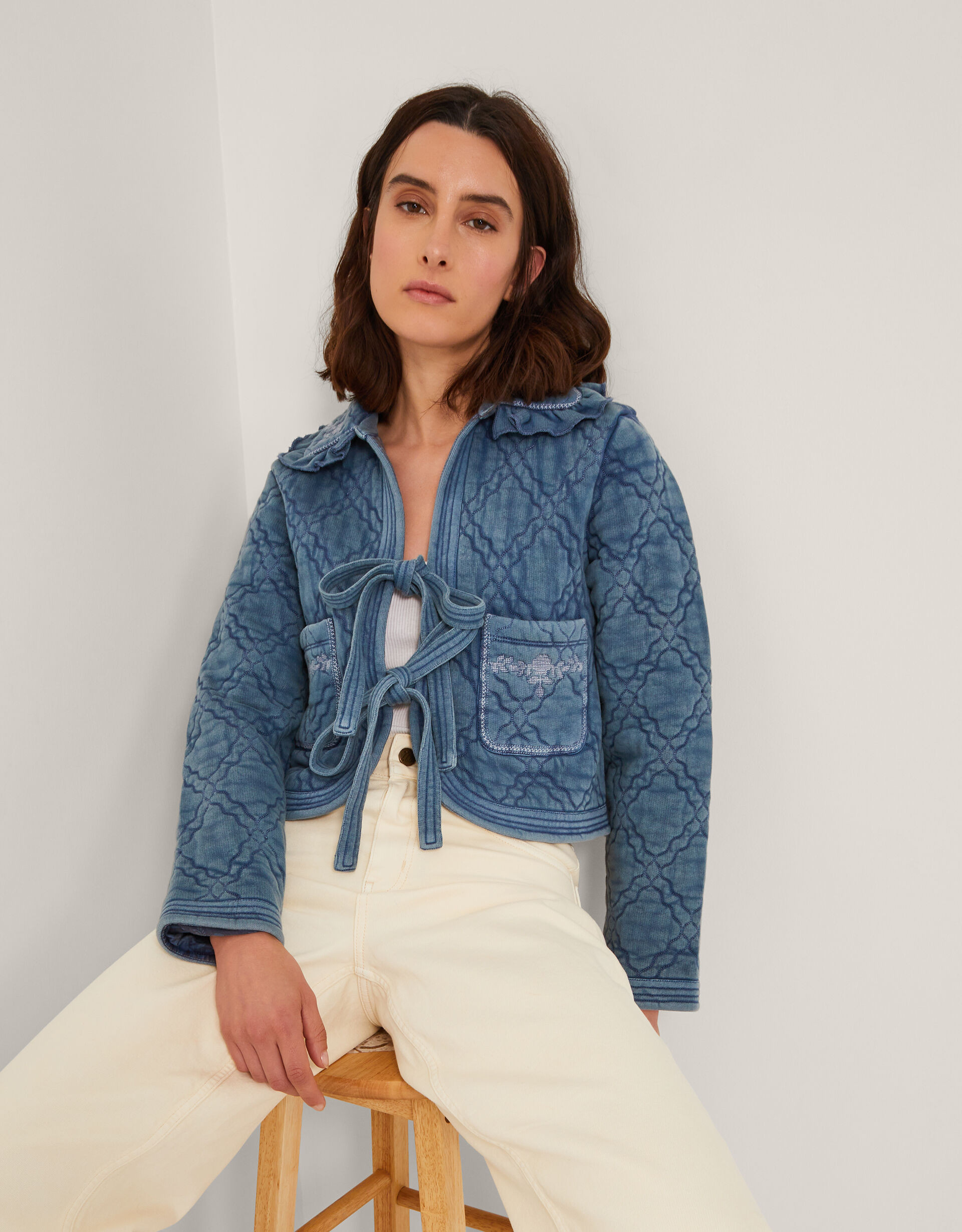 Quinn Tie Quilted Jersey Jacket Blue | Monsoon (UK)