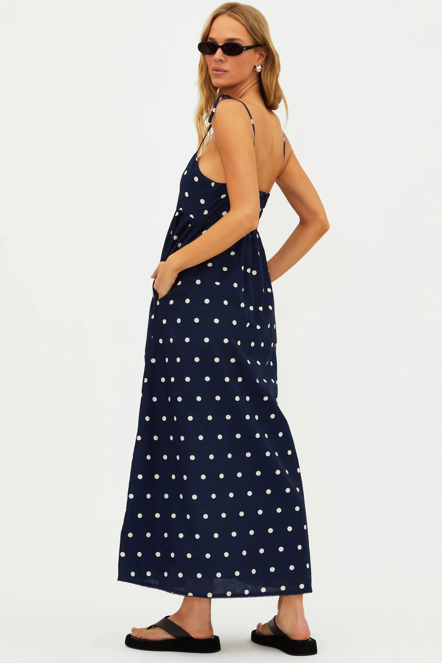 Valory Dress Navy Polka Dot Linen | Linen Maxi Dress | Beach Riot | Beach Riot