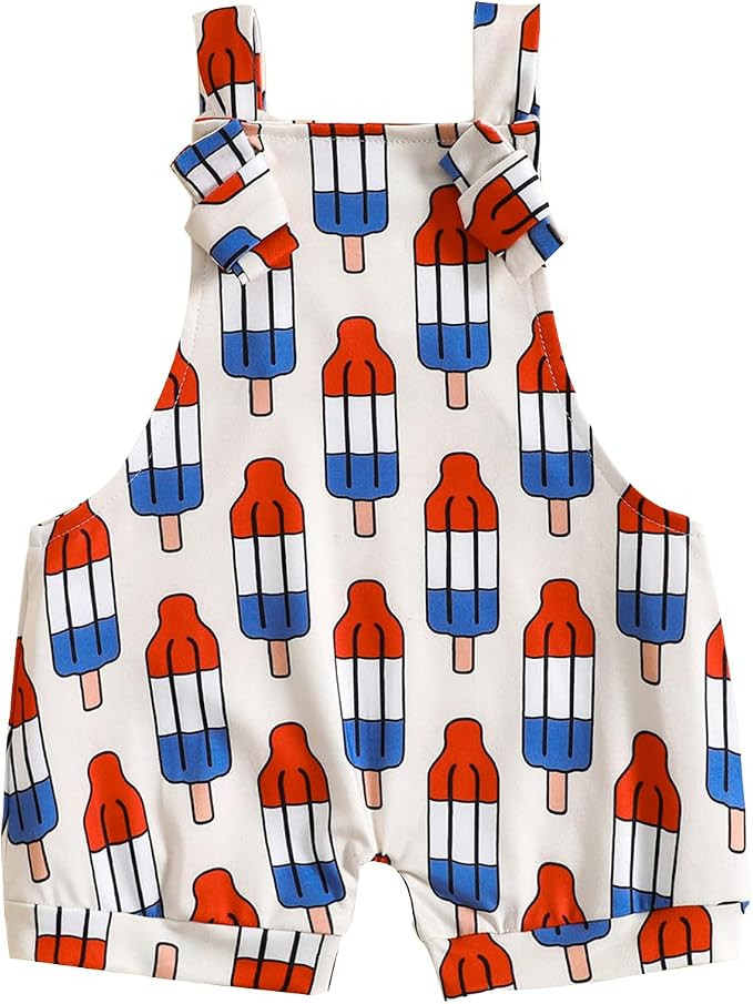 4th of July Baby Boy Girl Outfit Stars Stripes Romper Fourth of July Overalls Infant Memorial Day... | Amazon (US)