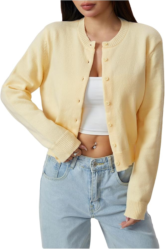 COZYEASE Women's Cropped Button Down Lightweight Cardigan Sweater Knit Y2k Fall Outfits Fashion C... | Amazon (US)